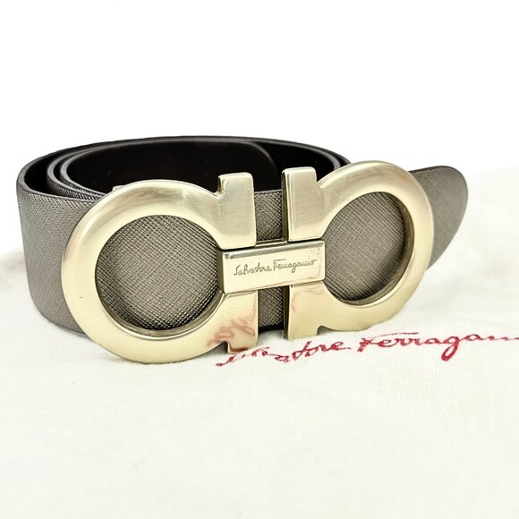 Salvatore Ferragamo Gancini-Buckle Reversible Gray Leather Belt main image 8